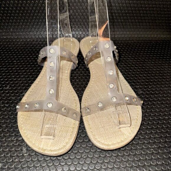 Schutz Loretta Vinyl Sandal Transparent Open Toed Studded Flats Women’s Size 7B - Picture 2 of 4